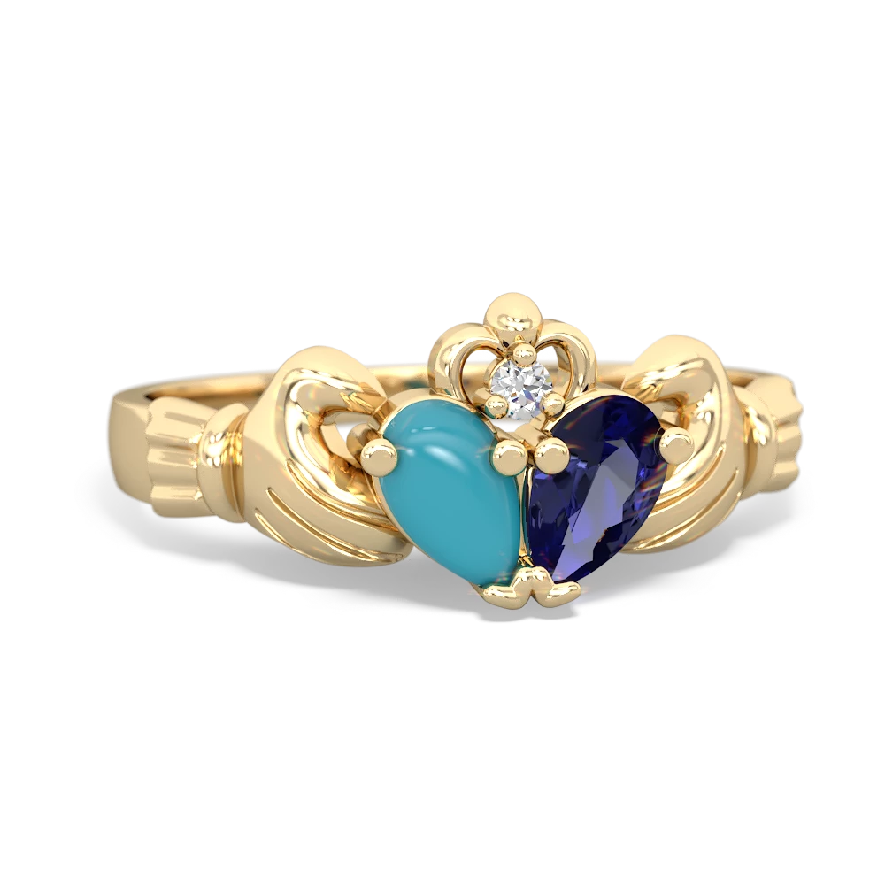 Turquoise 'Our Heart' Claddagh 14K Yellow Gold ring R2388