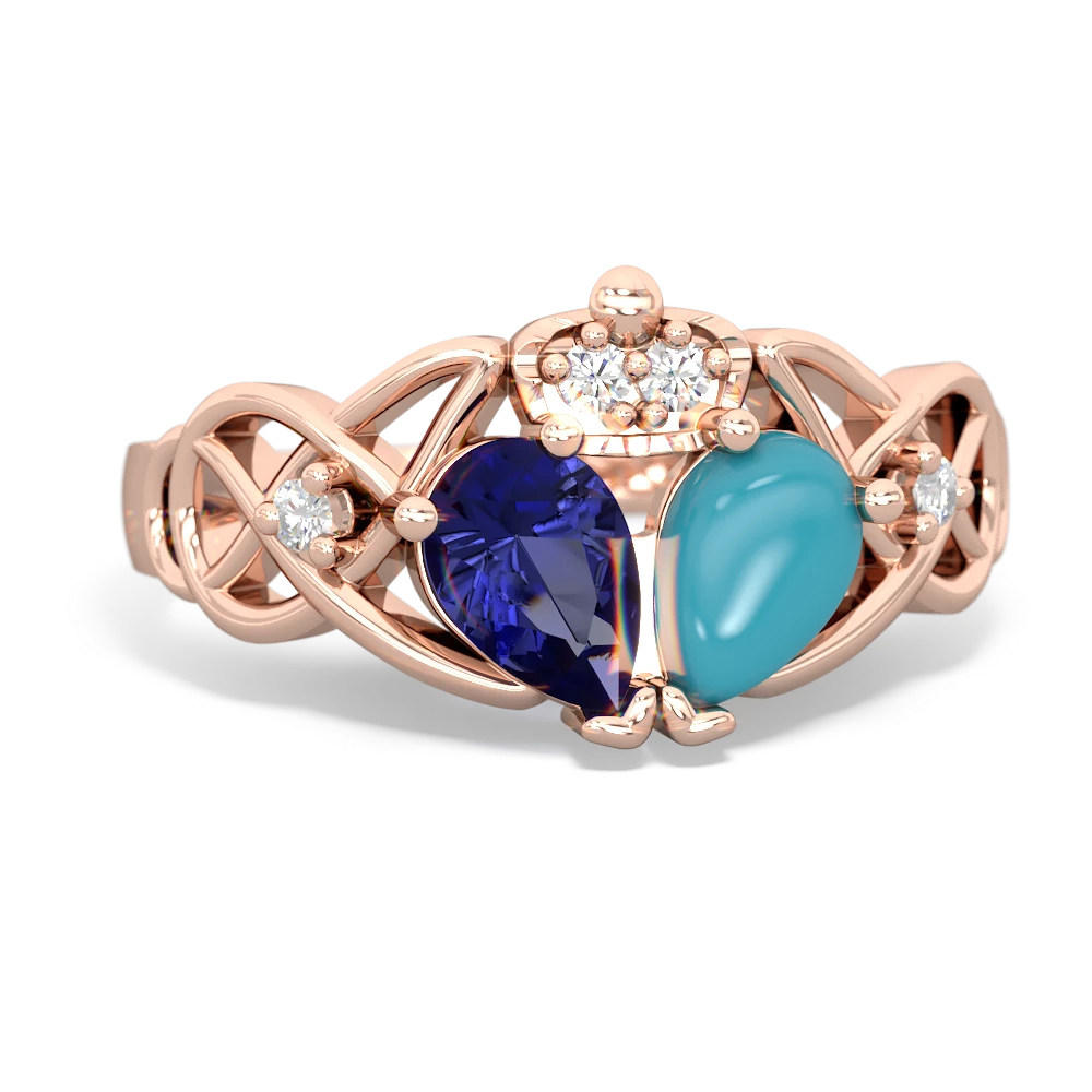 Turquoise 'One Heart' Celtic Knot Claddagh 14K Rose Gold ring R5322