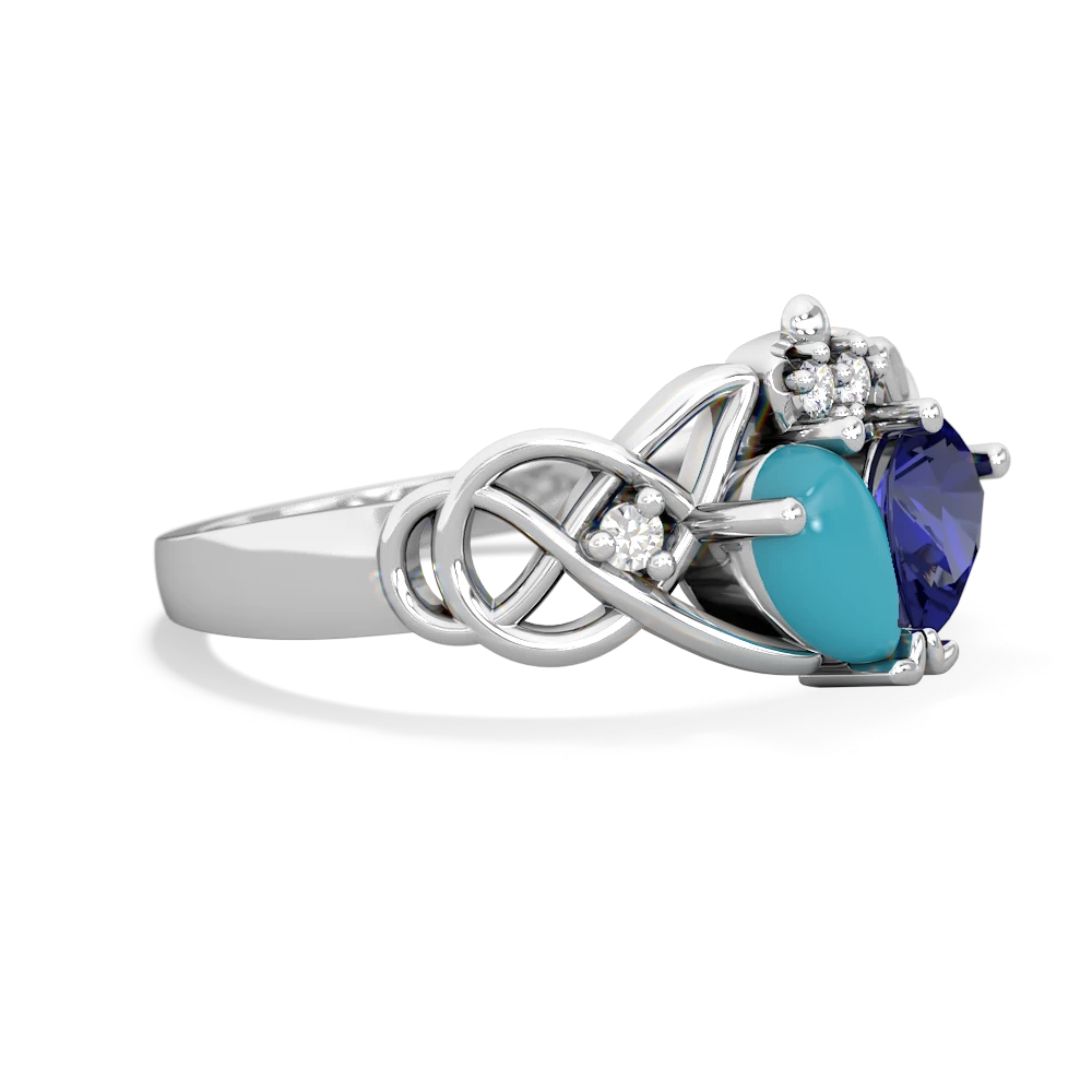 Turquoise 'One Heart' Celtic Knot Claddagh 14K White Gold ring R5322