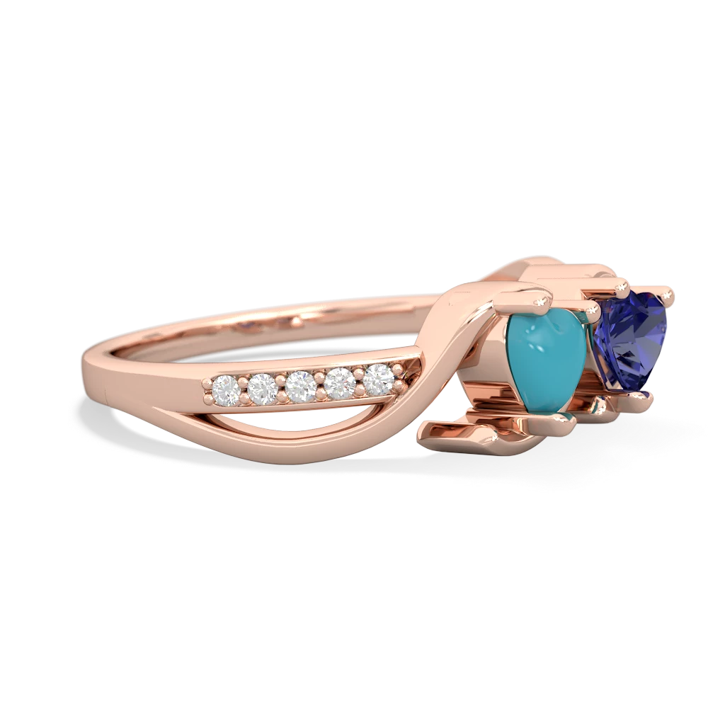 Turquoise Side By Side 14K Rose Gold ring R3090