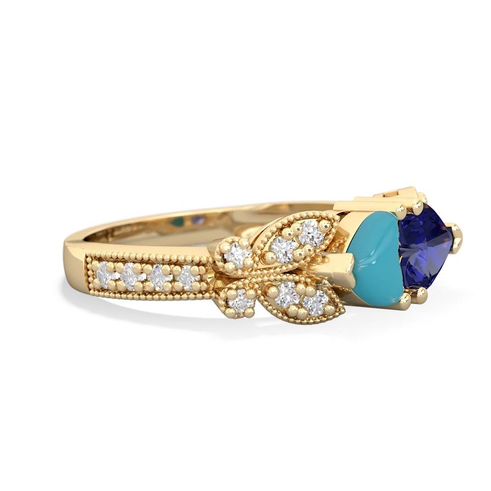 Turquoise Diamond Butterflies 14K Yellow Gold ring R5601