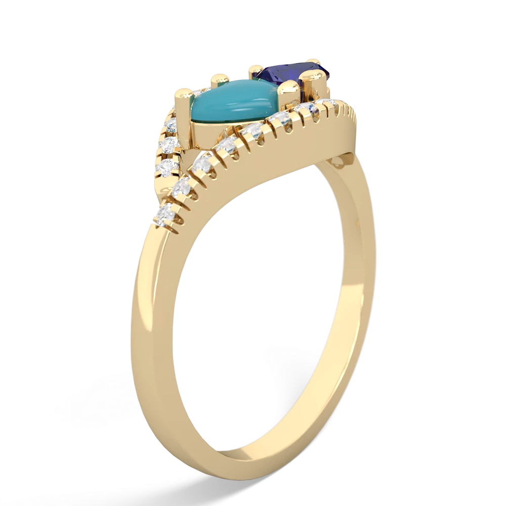 Turquoise Mother And Child 14K Yellow Gold ring R3010