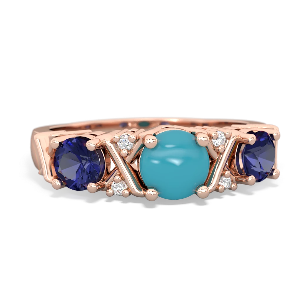 Turquoise Hugs And Kisses 14K Rose Gold ring R5016