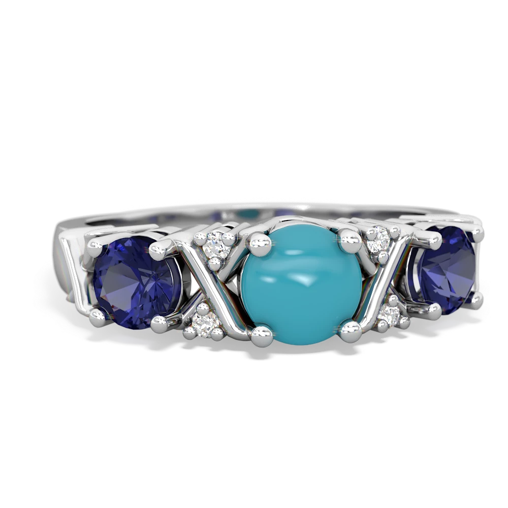 Turquoise Hugs And Kisses 14K White Gold ring R5016