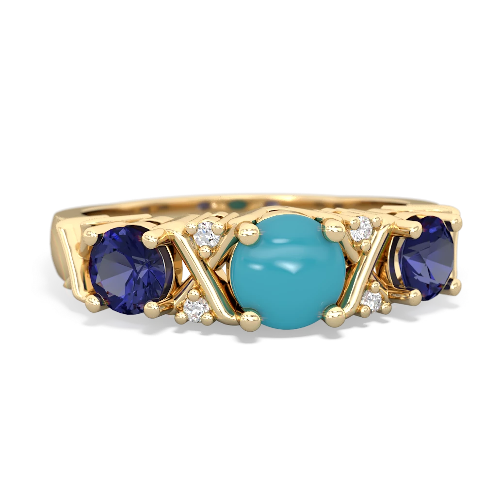 Turquoise Hugs And Kisses 14K Yellow Gold ring R5016