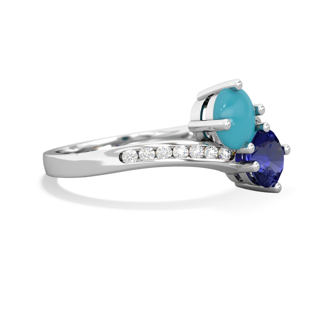 Turquoise Channel Set Two Stone 14K White Gold ring R5303