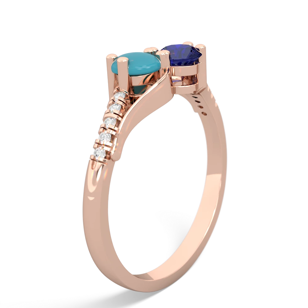 Turquoise Infinity Pave Two Stone 14K Rose Gold ring R5285