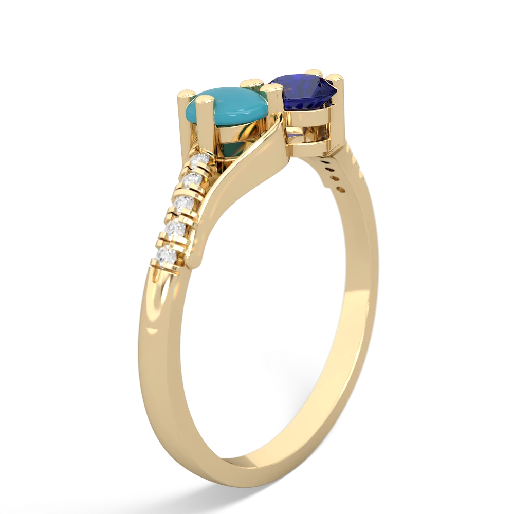 Turquoise Infinity Pave Two Stone 14K Yellow Gold ring R5285