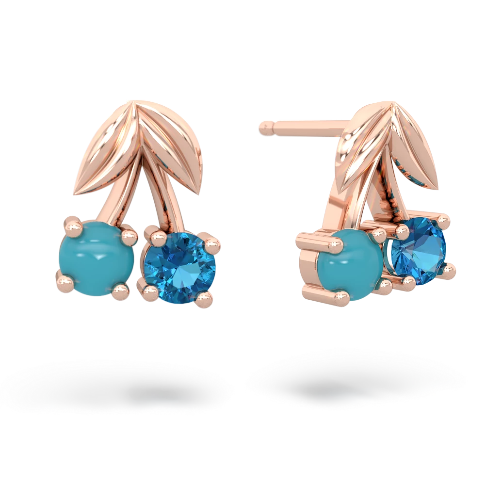 Turquoise Sweet Cherries 14K Rose Gold earrings E7001