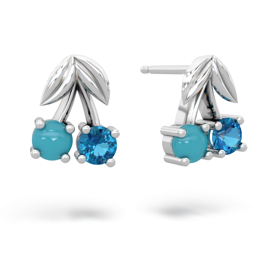 Turquoise Sweet Cherries 14K White Gold earrings E7001