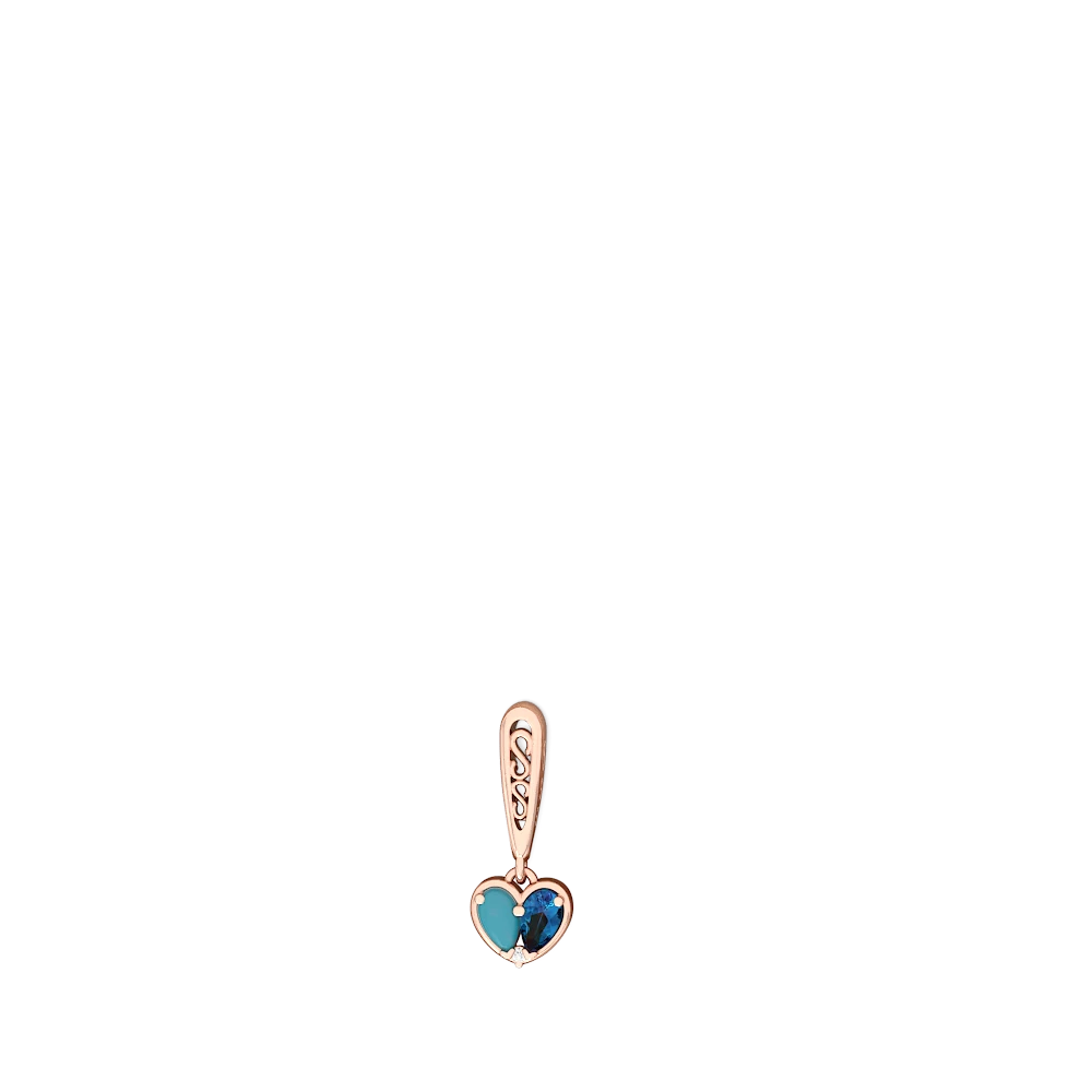 Turquoise Filligree Heart 14K Rose Gold earrings E5070