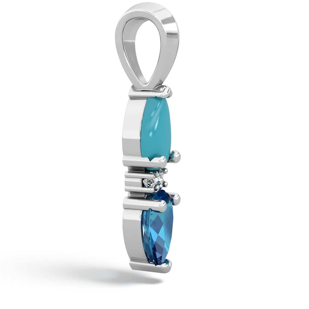 Turquoise Bowtie Drop 14K White Gold pendant P0865