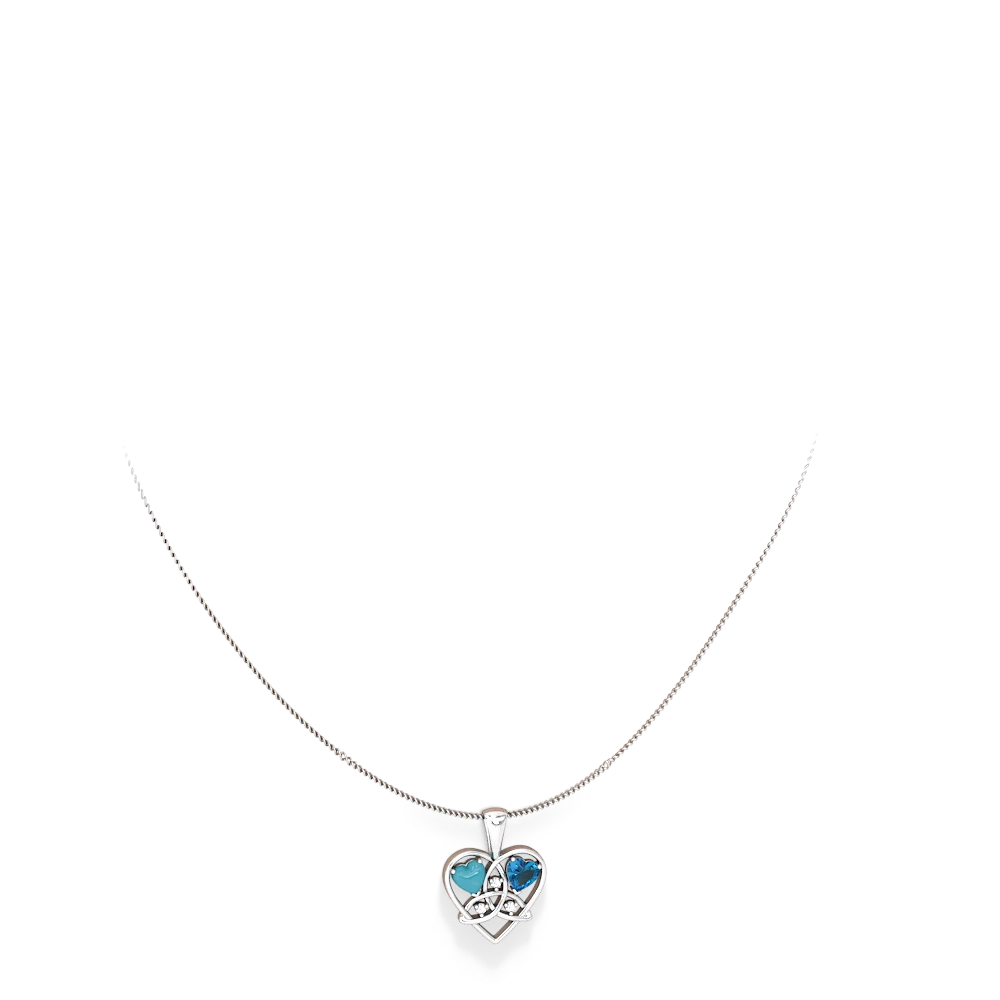 Turquoise Celtic Trinity Heart 14K White Gold pendant P5331