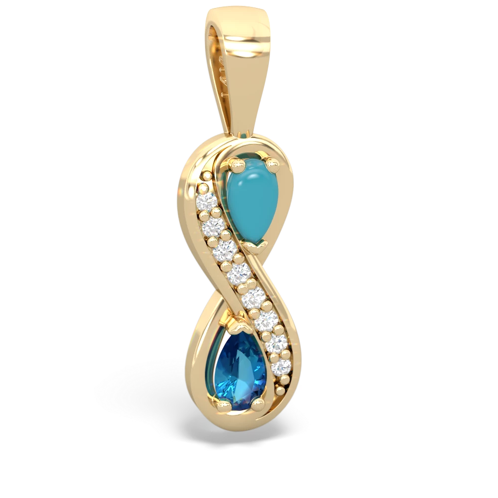 Turquoise Diamond Infinity 14K Yellow Gold pendant P5390