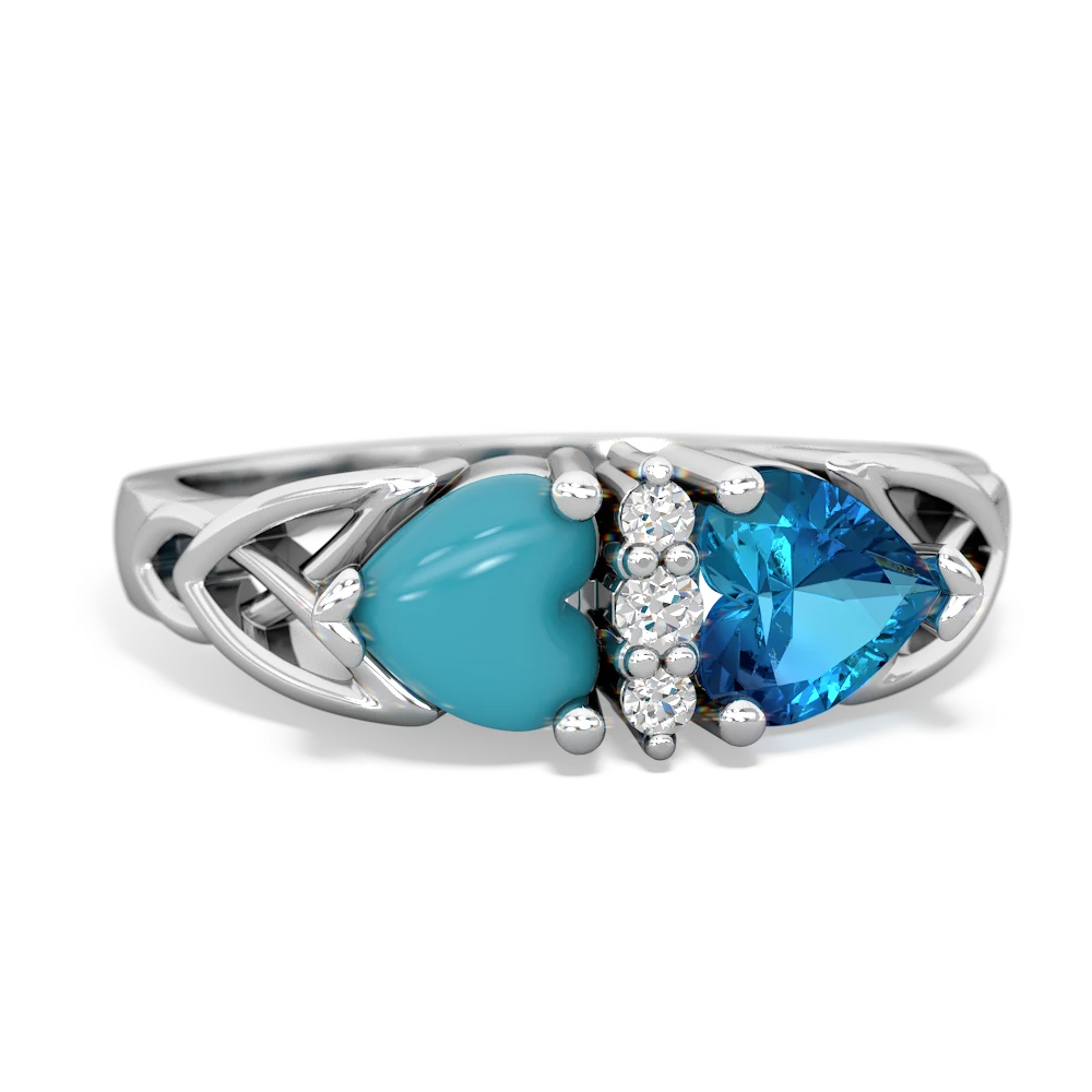 Turquoise Celtic Knot Double Heart 14K White Gold ring R5040