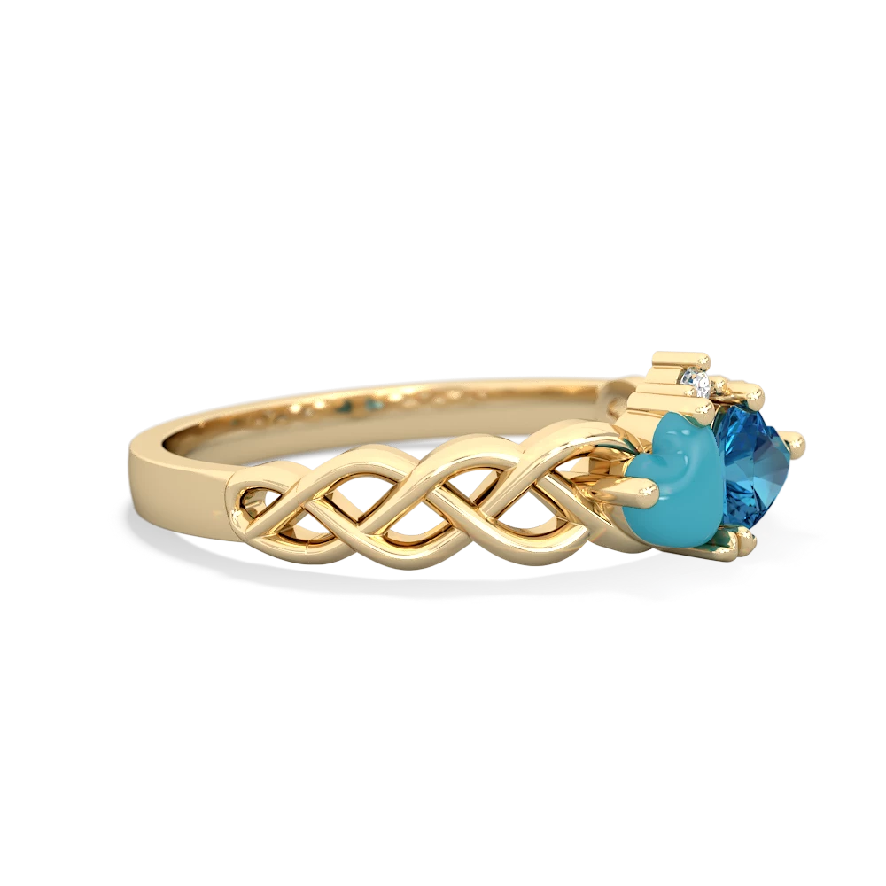 Turquoise Heart To Heart Braid 14K Yellow Gold ring R5870