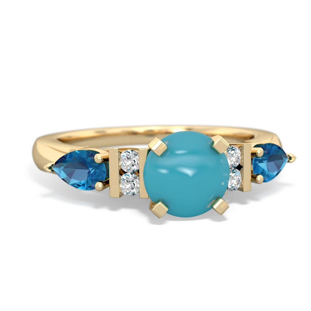 Turquoise 6Mm Round Eternal Embrace Engagement 14K Yellow Gold ring R2005