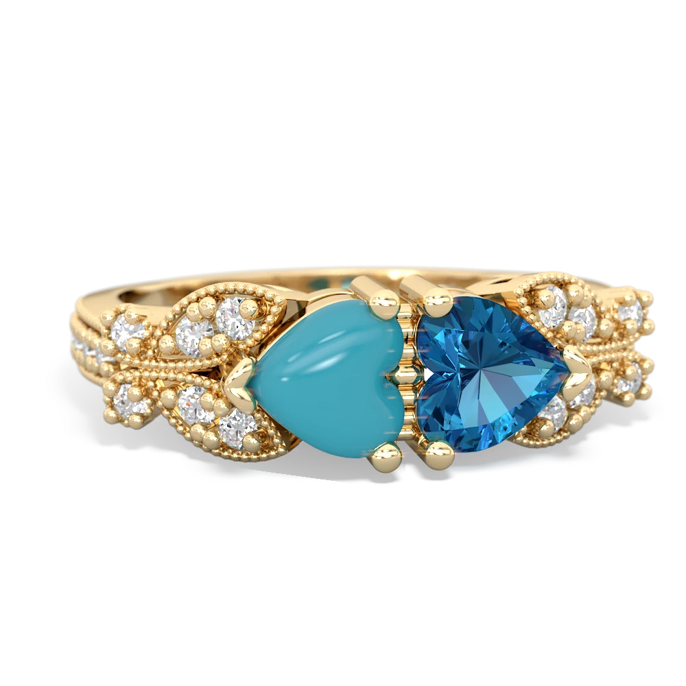 Turquoise Diamond Butterflies 14K Yellow Gold ring R5601