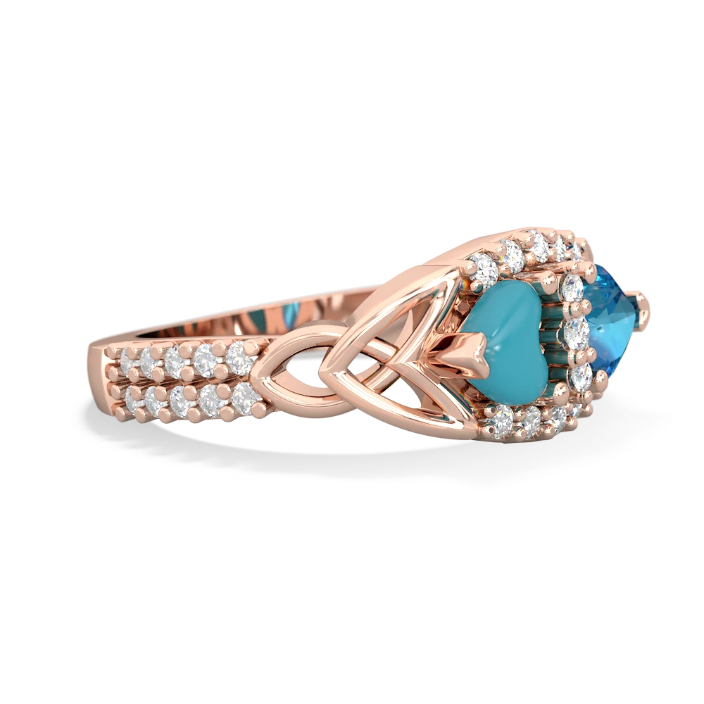 Turquoise Sparkling Celtic Knot 14K Rose Gold ring R2645