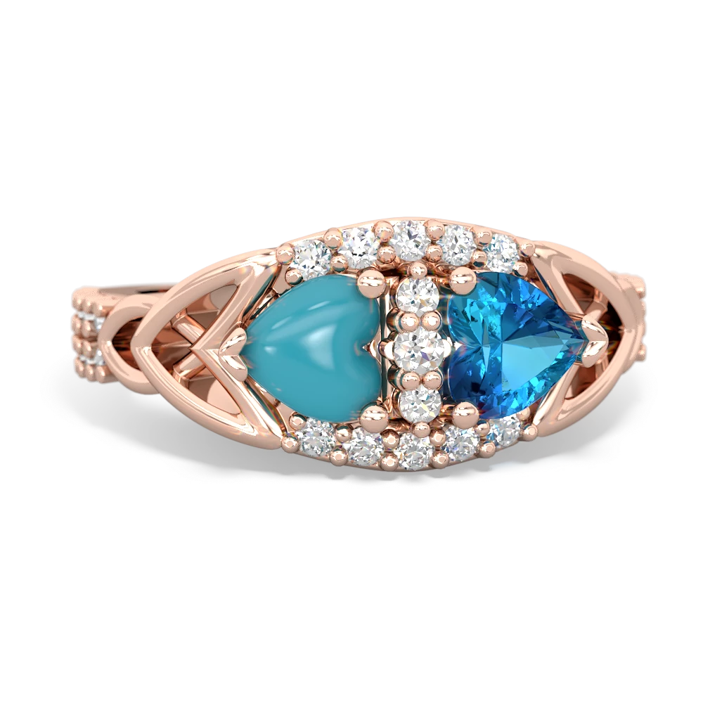 Turquoise Sparkling Celtic Knot 14K Rose Gold ring R2645