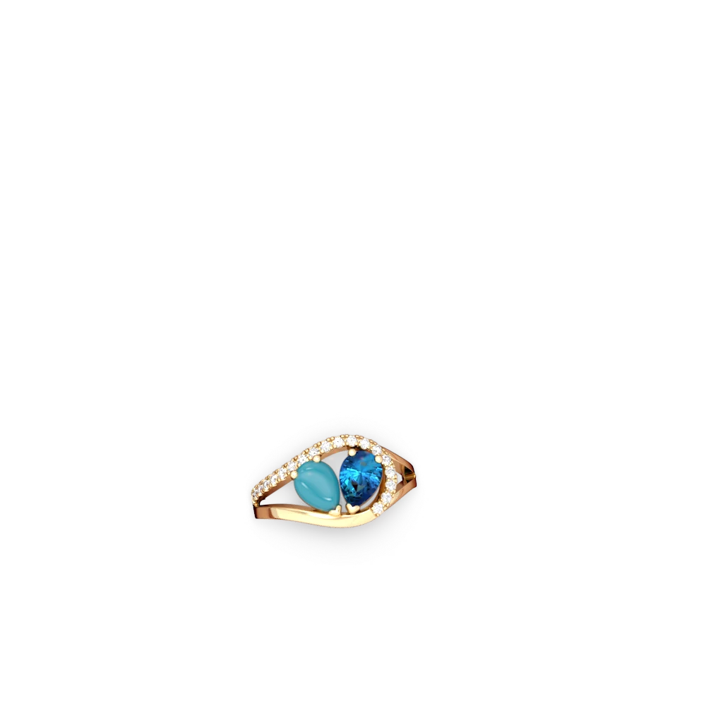 Turquoise Nestled Heart Keepsake 14K Yellow Gold ring R5650