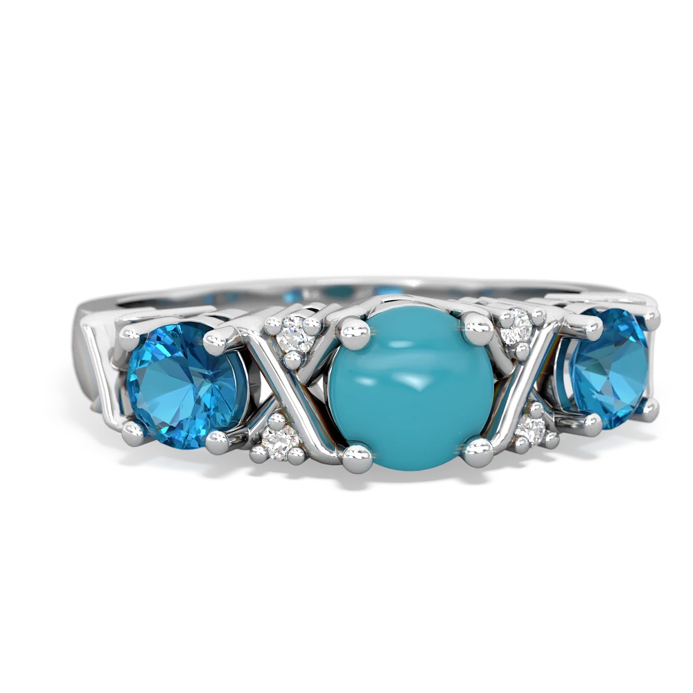 Turquoise Hugs And Kisses 14K White Gold ring R5016