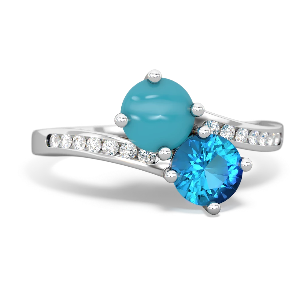 Turquoise Channel Set Two Stone 14K White Gold ring R5303