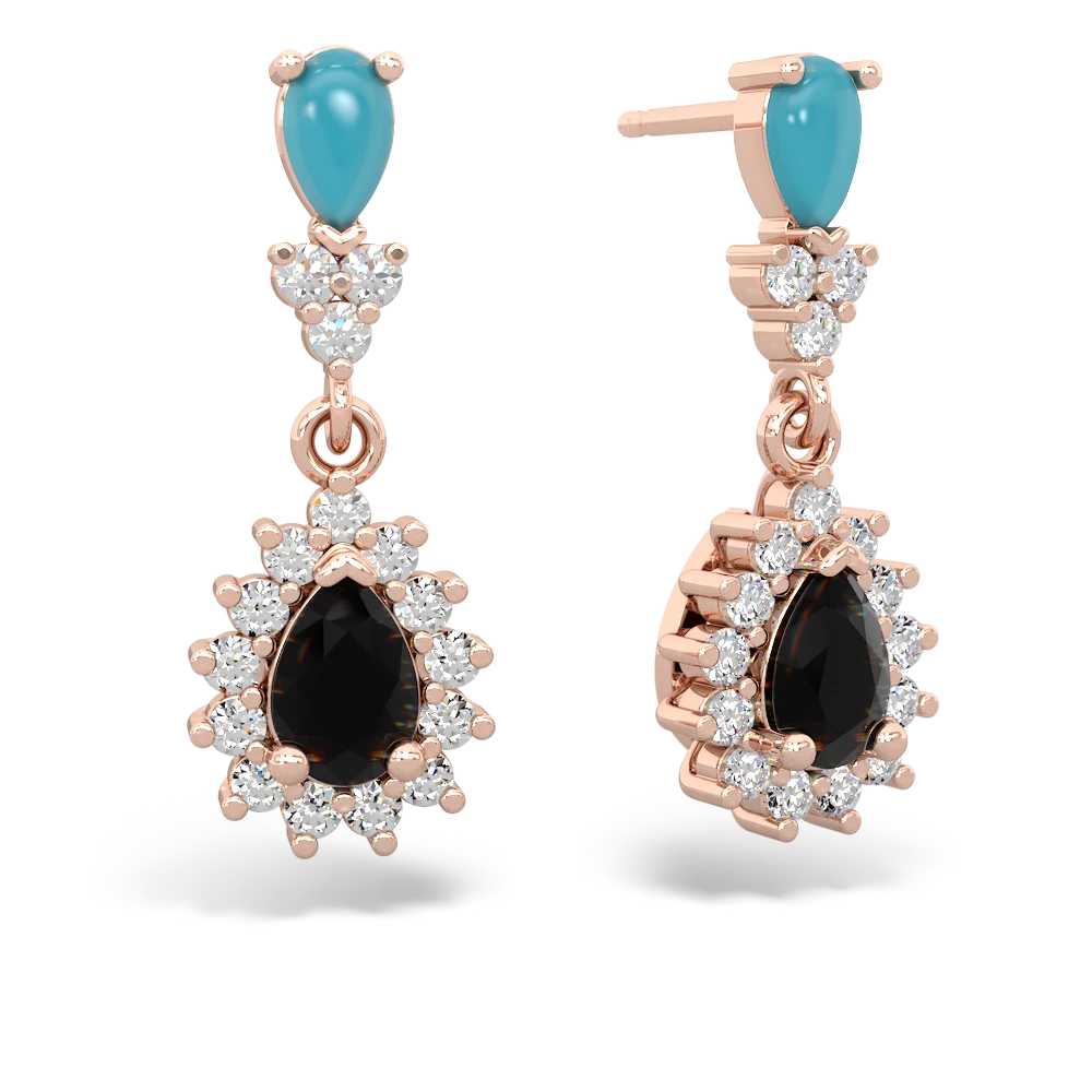 Turquoise Halo Pear Dangle 14K Rose Gold earrings E1882