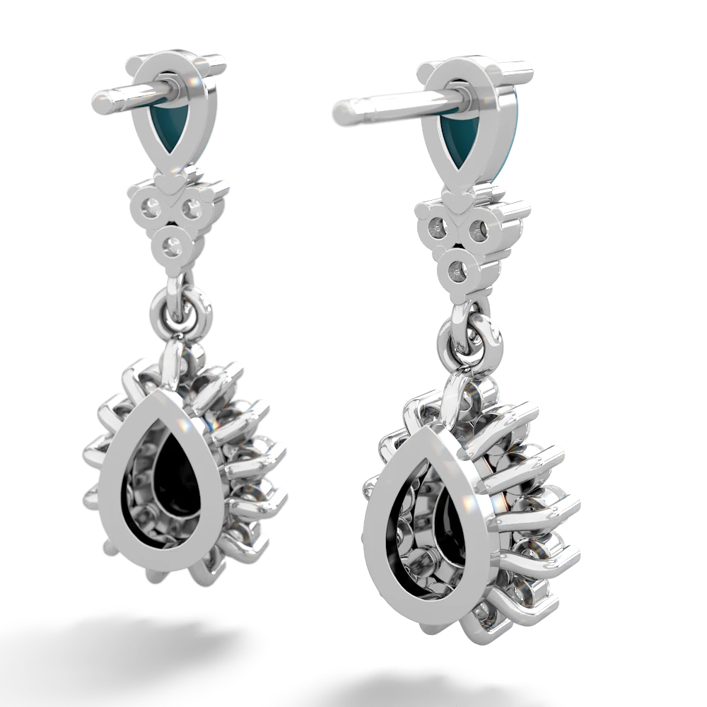 Turquoise Halo Pear Dangle 14K White Gold earrings E1882