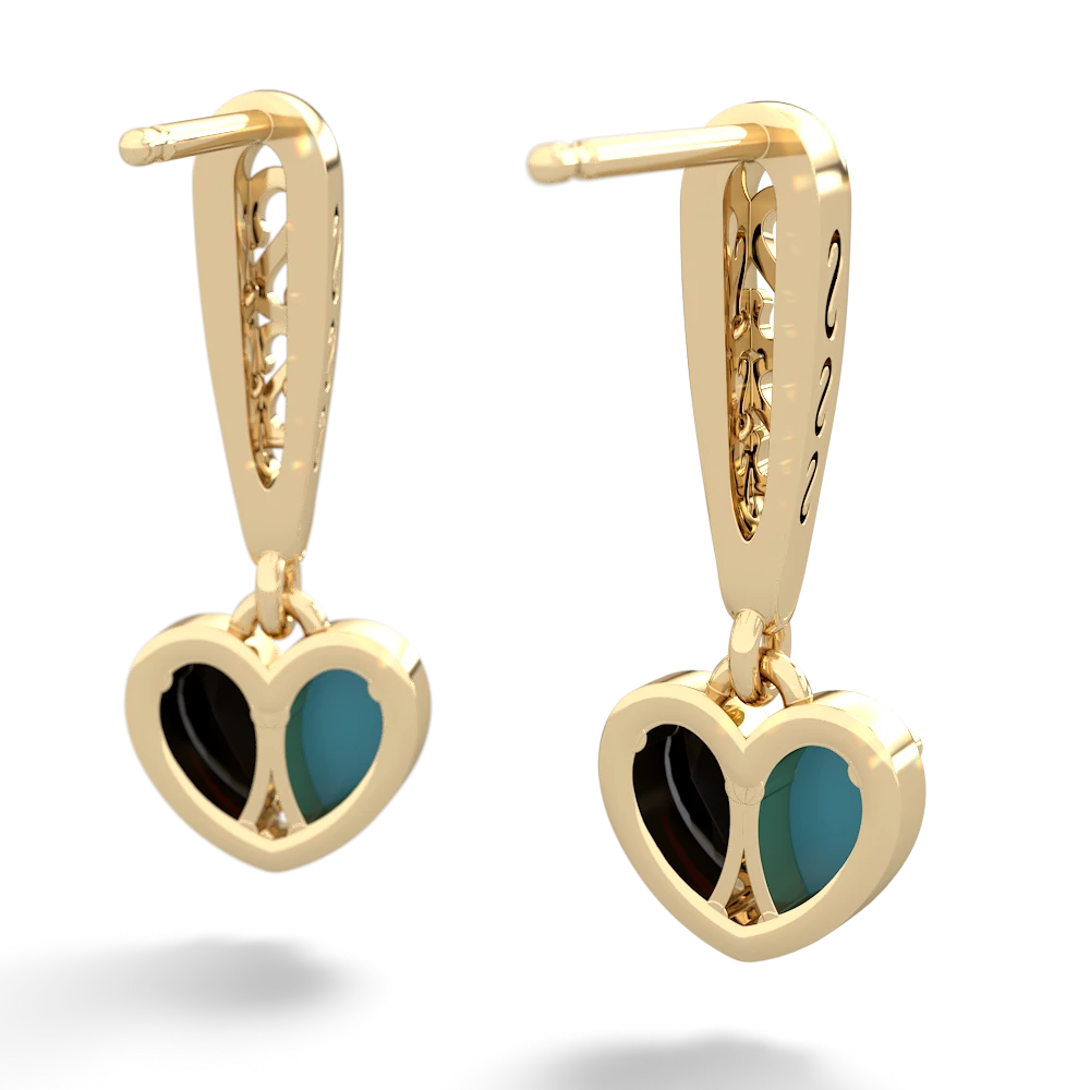Turquoise Filligree Heart 14K Yellow Gold earrings E5070