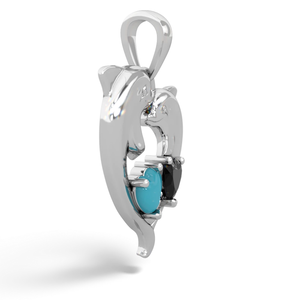 Turquoise Dolphin Heart 14K White Gold pendant P5820