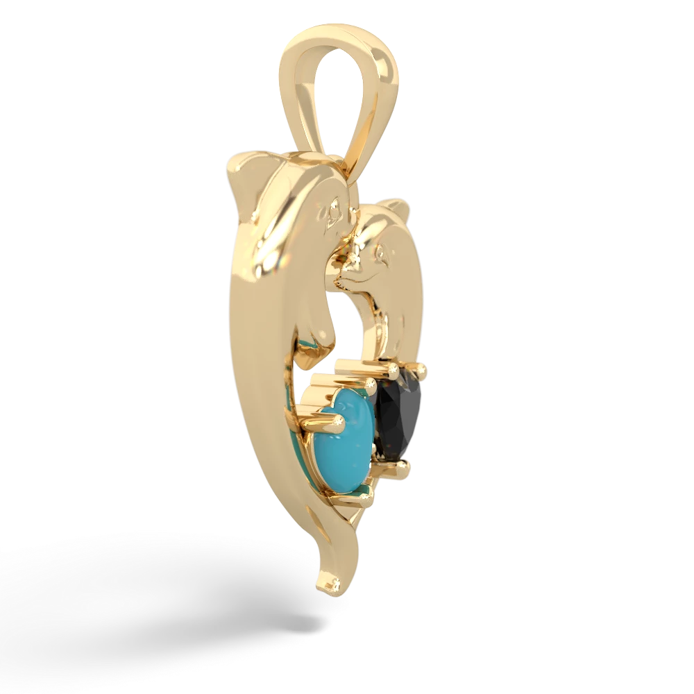 Turquoise Dolphin Heart 14K Yellow Gold pendant P5820