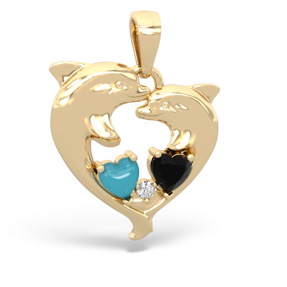 Turquoise Dolphin Heart 14K Yellow Gold pendant P5820