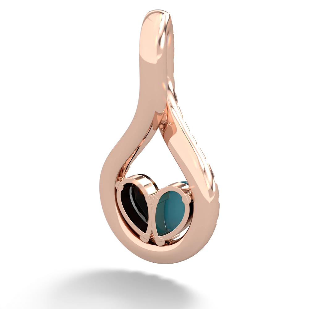 Turquoise Pave Twist 'One Heart' 14K Rose Gold pendant P5360