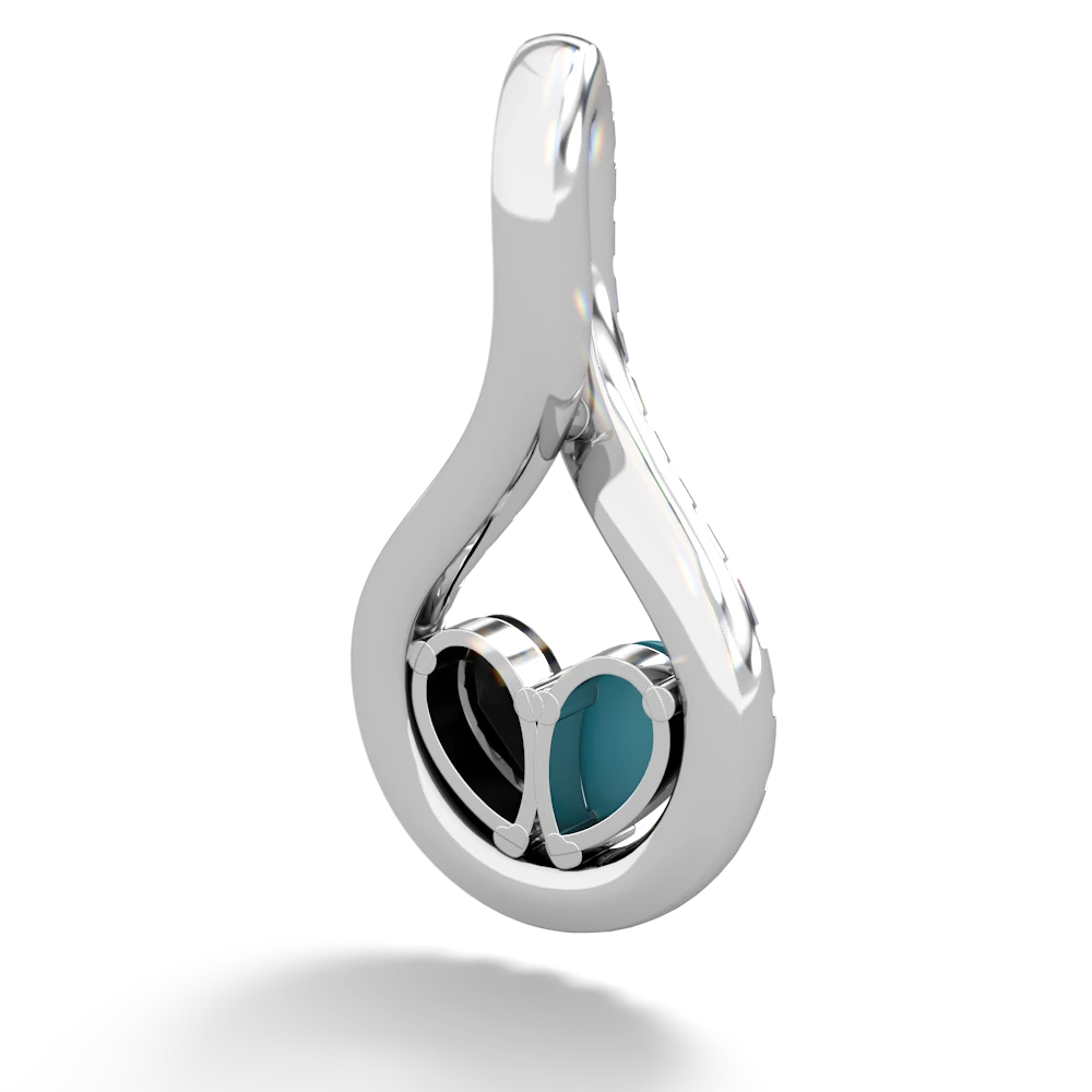 Turquoise Pave Twist 'One Heart' 14K White Gold pendant P5360