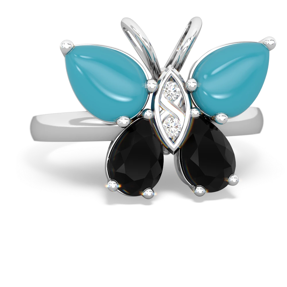 Turquoise Butterfly 14K White Gold ring R2215