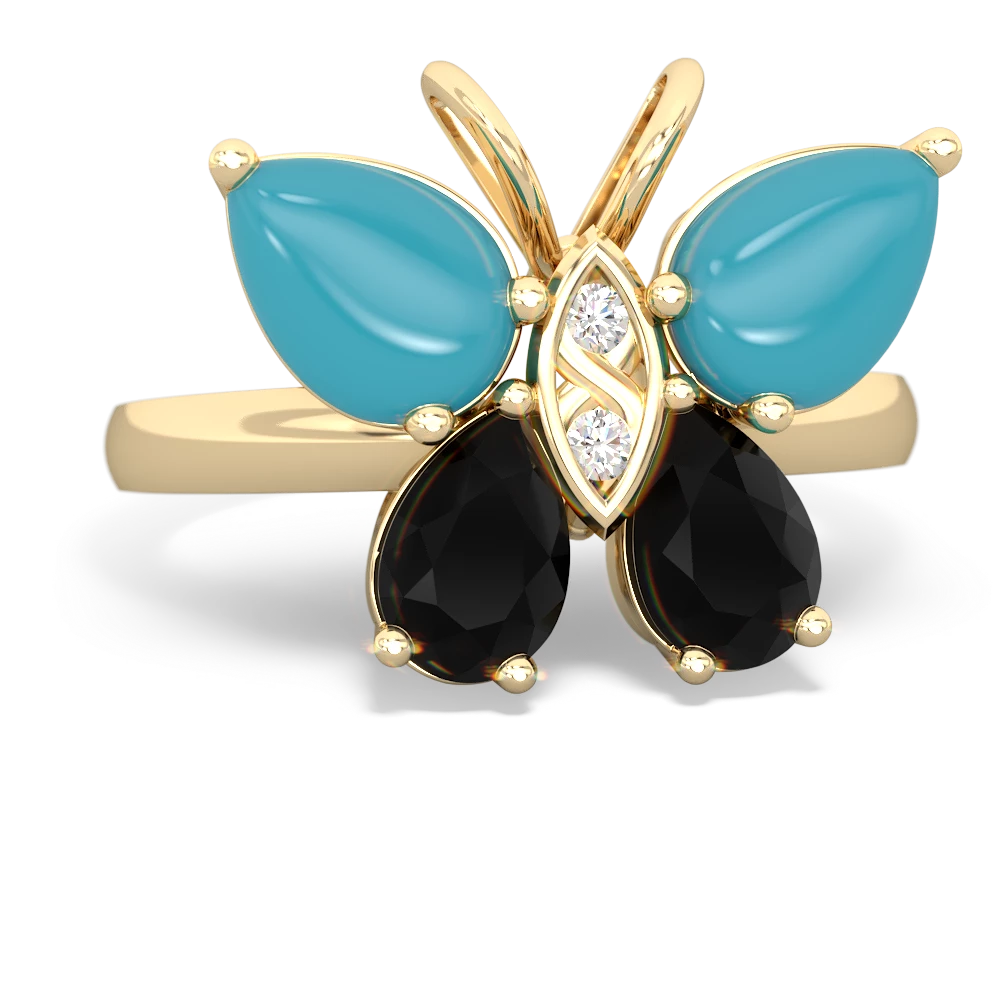 Turquoise Butterfly 14K Yellow Gold ring R2215