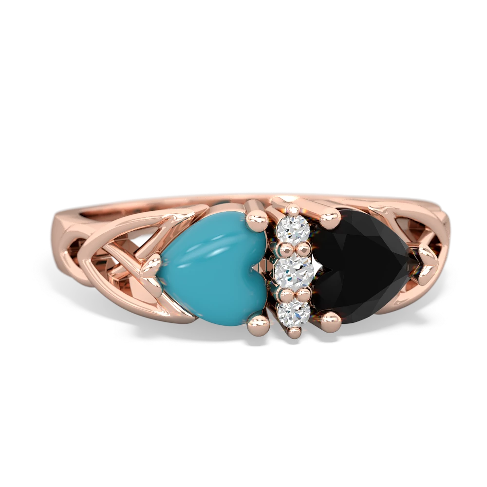 Turquoise Celtic Knot Double Heart 14K Rose Gold ring R5040