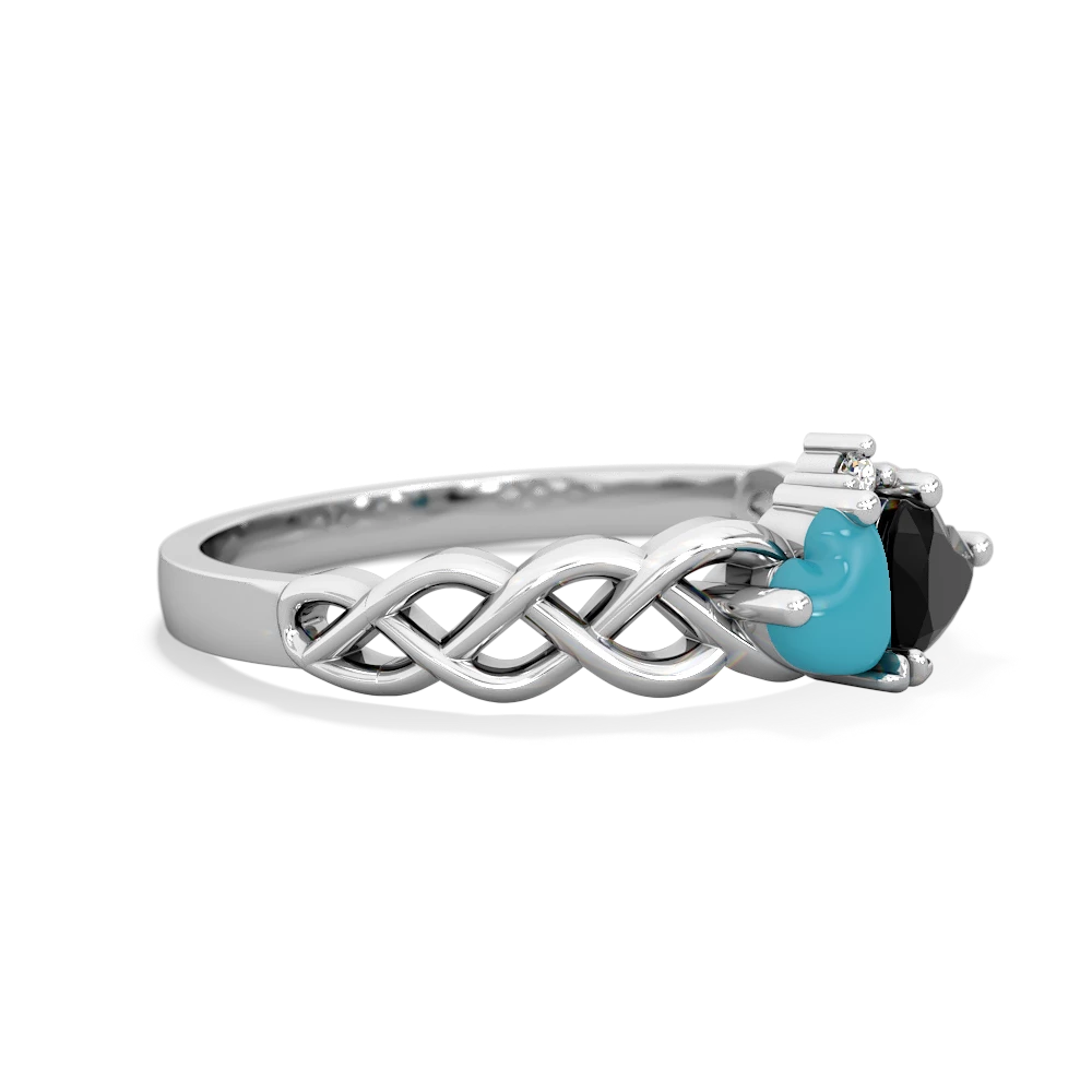 Turquoise Heart To Heart Braid 14K White Gold ring R5870