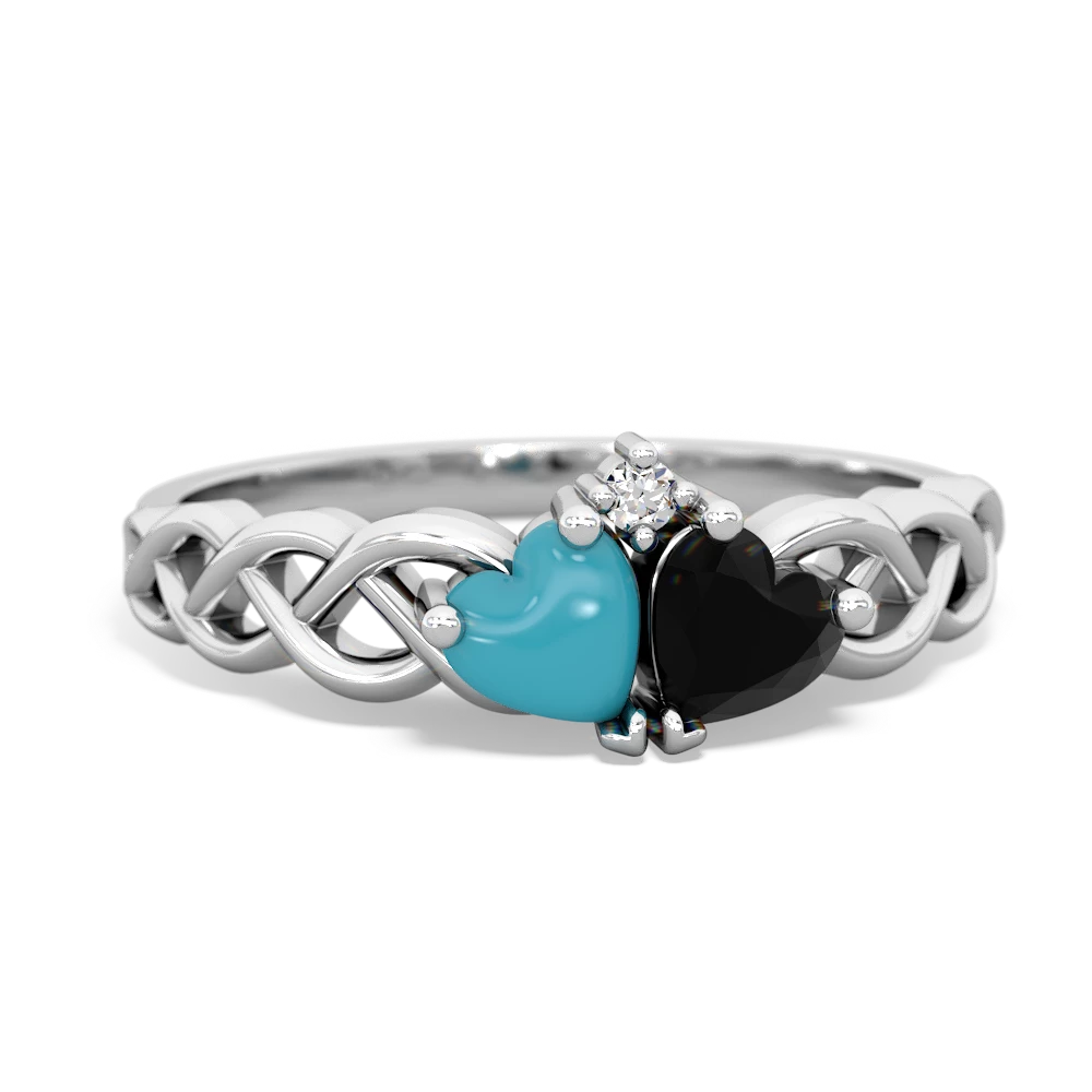 Turquoise Heart To Heart Braid 14K White Gold ring R5870