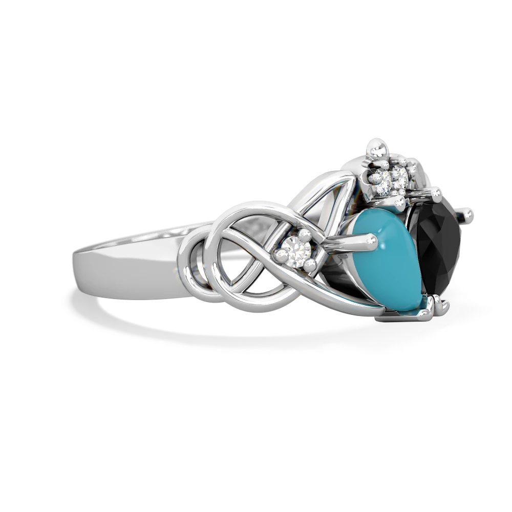 Turquoise 'One Heart' Celtic Knot Claddagh 14K White Gold ring R5322