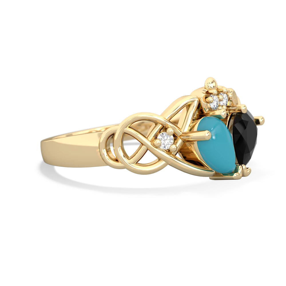 Turquoise 'One Heart' Celtic Knot Claddagh 14K Yellow Gold ring R5322