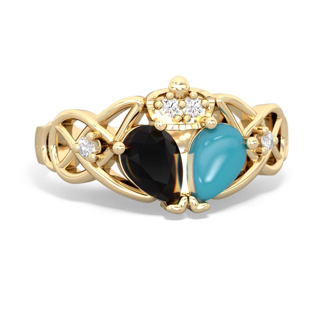 Turquoise 'One Heart' Celtic Knot Claddagh 14K Yellow Gold ring R5322