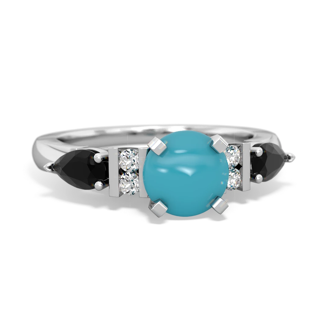 Turquoise 6Mm Round Eternal Embrace Engagement 14K White Gold ring R2005