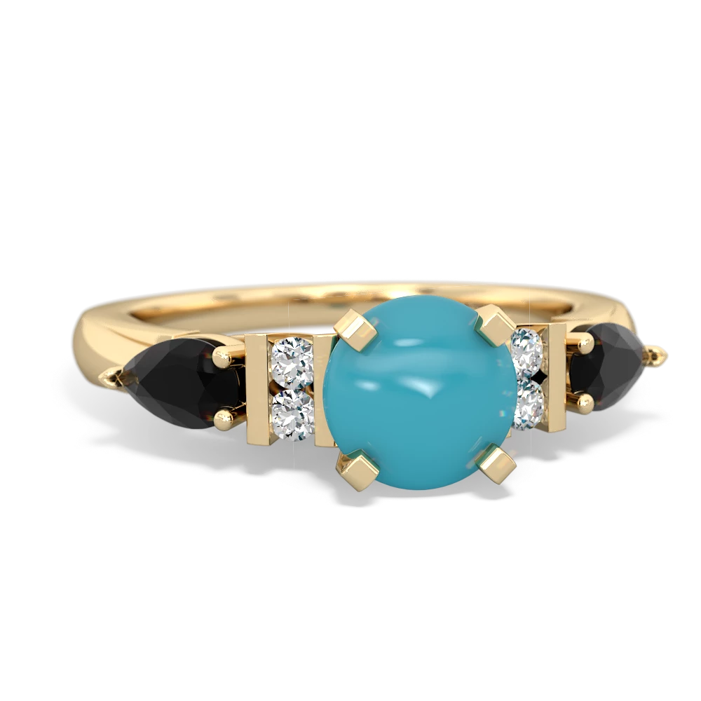 Turquoise 6Mm Round Eternal Embrace Engagement 14K Yellow Gold ring R2005