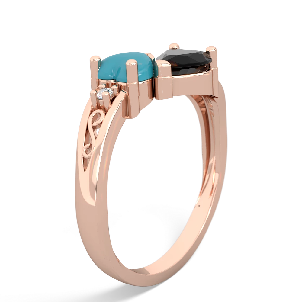 Turquoise Snuggling Hearts 14K Rose Gold ring R2178