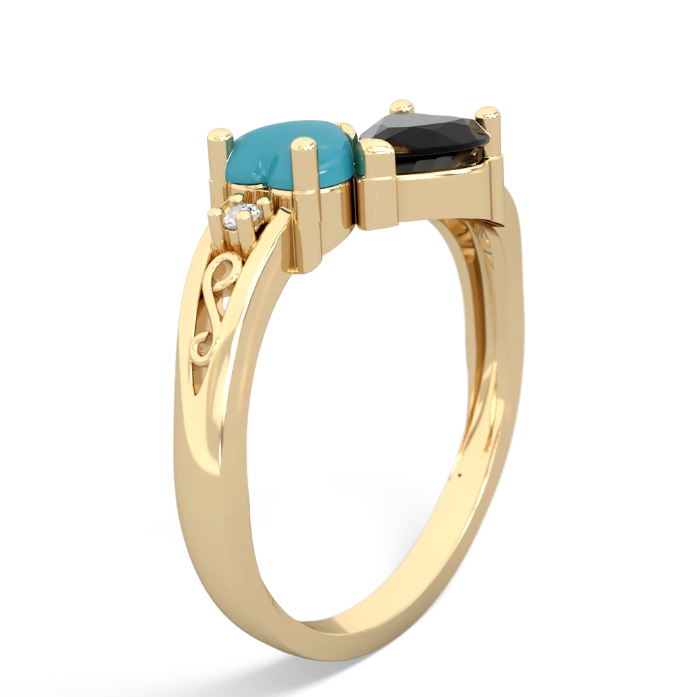 Turquoise Snuggling Hearts 14K Yellow Gold ring R2178