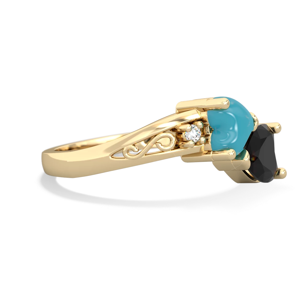 Turquoise Snuggling Hearts 14K Yellow Gold ring R2178