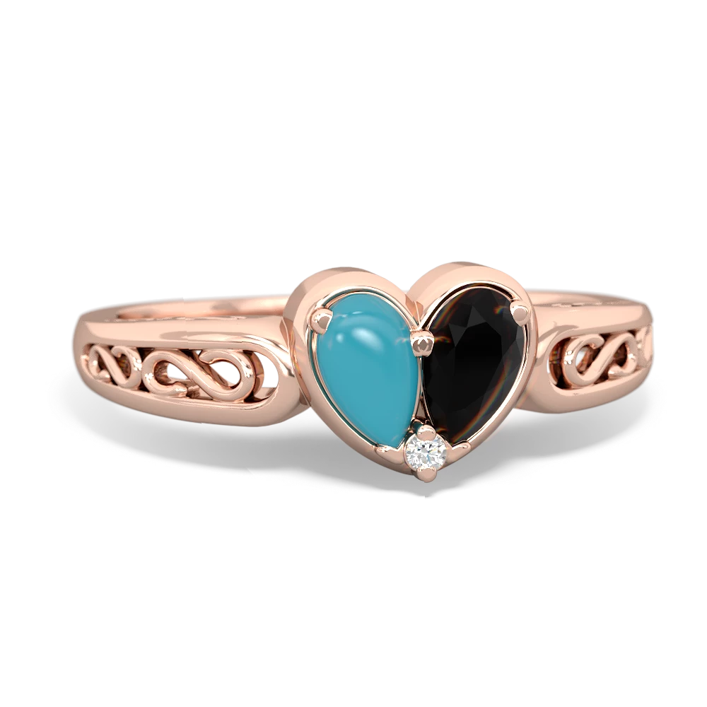 Turquoise Filligree 'One Heart' 14K Rose Gold ring R5070