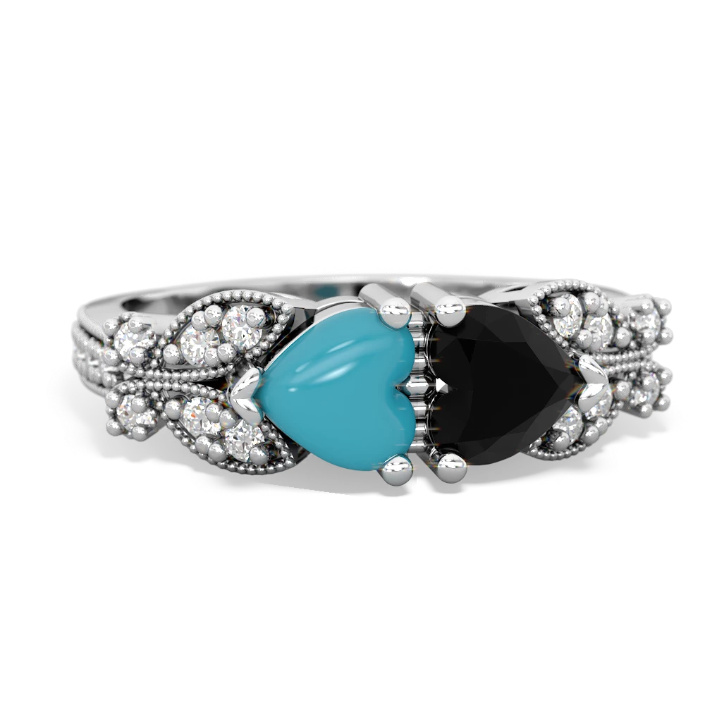 Turquoise Diamond Butterflies 14K White Gold ring R5601